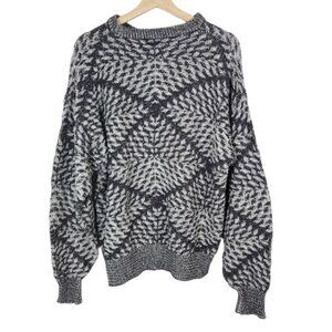Vintage Sweater Size Large USA made knit 100% Cotton Crewneck pullover Gray